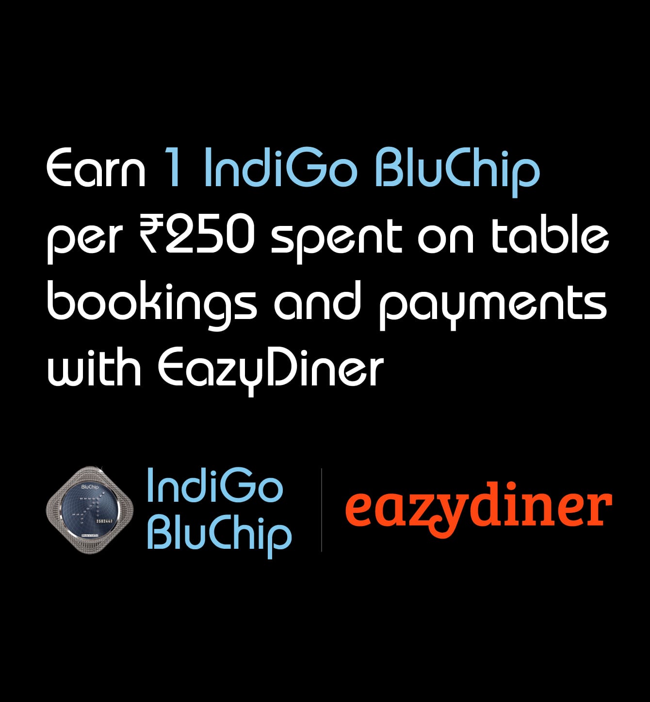 Earn 1 IndiGo BluChip on every ₹100 spent on table bookings and payments with EazyDiner